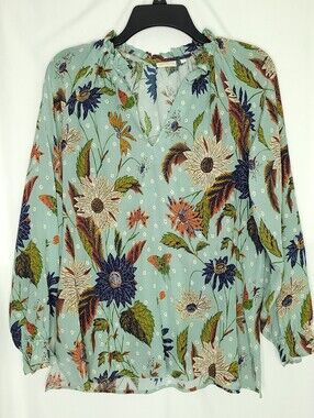 SPARTINA 449 Women's Silk Floral & Butterfly Print V-neck Blouse SMALL
